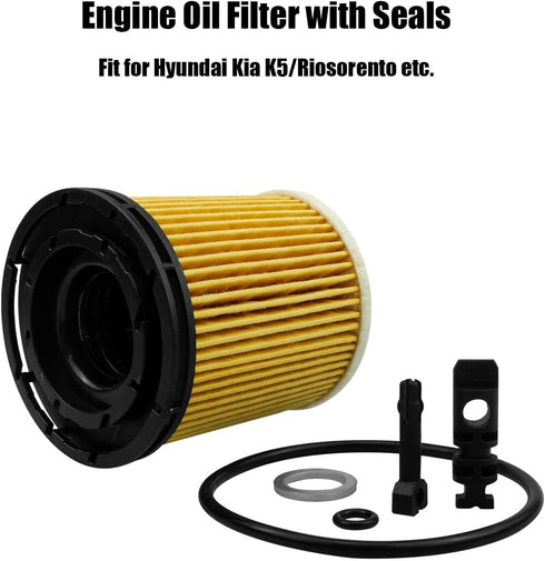 4Pcs Engine Oil Filter with Seals Fit for Hyundai Accent Elantra Kona Santa Sonata Venue Kia K5 Rio 2020-2022 Replace 26350-2M000...