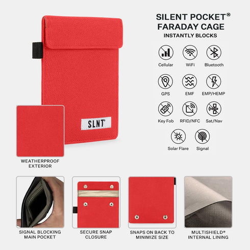 SLNT Signal Blocking Faraday Key Fob Case with Silent Pocket - Car Anti Theft Device Shields Against All Signal Types, Including RFID Blocking & D...