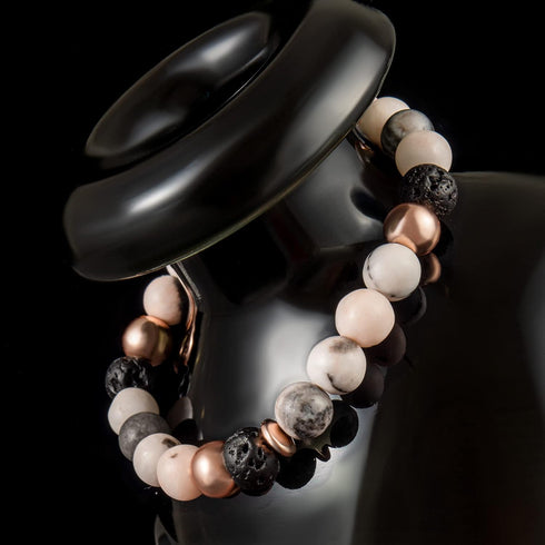Lava Rock Bead Bracelet For Women-Zebra Stone Beaded Bracelets Essential Oil Aromatherapy Bracelet Set Balancing Chakra - Perfect Gifts For Women...