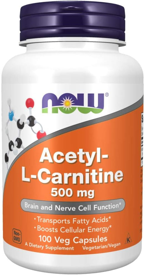 NOW Supplements, Acetyl-L Carnitine 500 mg, Amino Acid, Brain And Nerve Cell Function*, 100 Veg Capsules...
