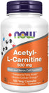 NOW Supplements, Acetyl-L Carnitine 500 mg, Amino Acid, Brain And Nerve Cell Function*, 100 Veg Capsules...