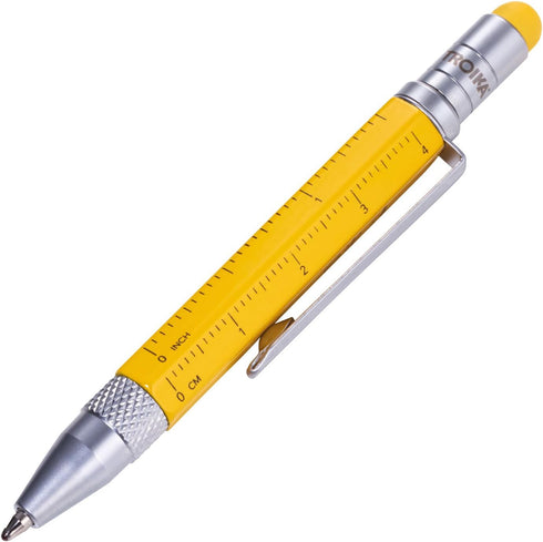 Troika Multitasking Ballpoint Pen (Small), Centimeter/Inch Ruler, Slotted/Phillips Screwdriver, Stylus (Yellow), Black Refill, Includes 2 Refills,...