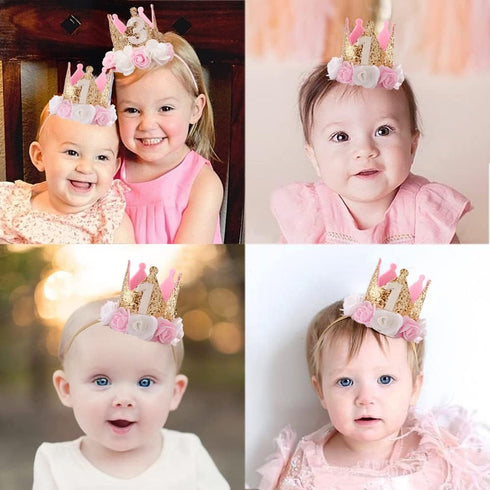 1st Birthday Hat Girl Decorations First For Baby Gifts Rose Gold Pink Crown Party One Year Old Princess...