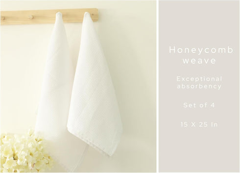 PurpleEssencs Waffle Weave Kitchen Towel, 100% Cotton - 15 x 25 Inches, with Hanging Loop Ultra Soft Absorbent Quick Drying Dish Cloth, Tea and Ha...