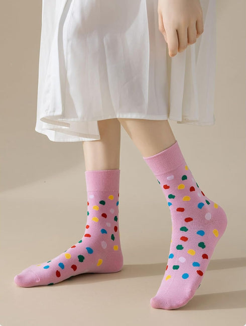 Polka Dots Socks Women Colorful Dots Cotton 5 Pairs Mid-calf Crew Socks Cute Breathable High Ankle...