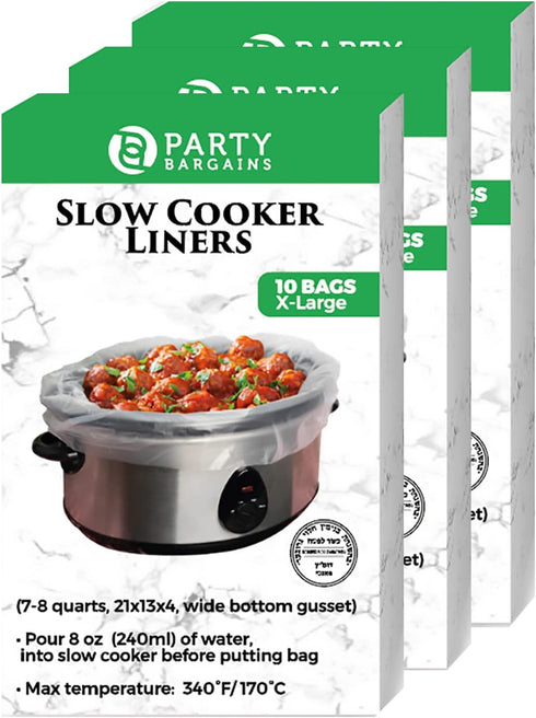 Party Bargains 30 Bags Slow Cooker Liners - Fits 7-8 Quarts, 21 x 4 x 13 Inches, 4" Wide Gusset, X-Large Crock Pot Liners, Multi Use Cooking Bags,...