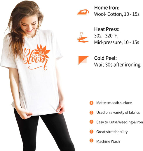 VINYL FROG Heat Transfer Vinyl Roll HTV Vinyl - 12" x5ft Orange Iron on Vinyl for T-Shirts, Heat Press Vinyl for Halloween DIY Craft Designs (Oran...