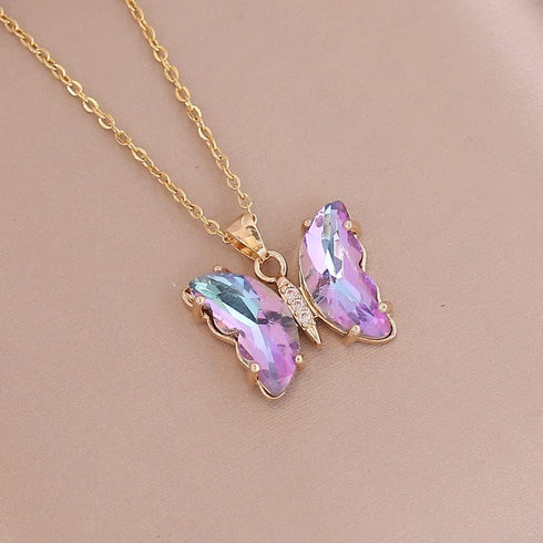 Pingyongchang Butterfly Necklace Earrings for Women Minimalist Cubic Zircons Gold Butterfly Pendant Earrings Necklace Cute Crystal Butterfly Jewel...