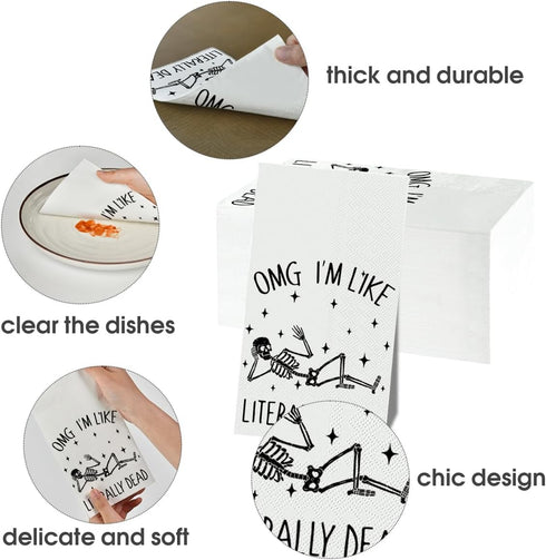 Horaldaily 100 Halloween Disposable Paper Decorative Guest Napkins, Skeleton Star Hand Towel for Party Lunch Dinner Kitchen Bathroom...