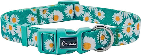 Dog Collar and Leash Set, Cute Daisy Pattern, Polyester Material, 5ft Leash, for Puppy Dogs.(Extra Small,Green Daisy)...