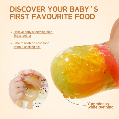 Baby Fruit Feeder Set, BPA Free Baby Food Feeder Food Grade Silicone Feeder for Baby with Freezer Tray and Pacifier Chain (Brown Rabbit)...