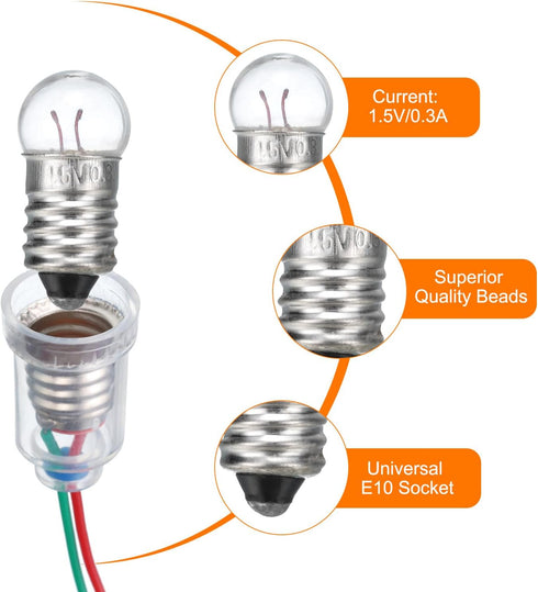 MECCANIXITY 1.5V/0.3A E10 Mini Light Bulbs, 1Set Miniature Screw Bulbs Flashlight Bulbs for Scientific Experiment Lighting DIY Accessories, Warm Y...