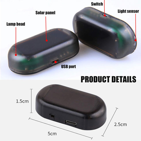 Car Solar Power Simulated Dummy Alarm Warning Anti-Theft LED Flashing Security Light with New USB Port ?Blue?...