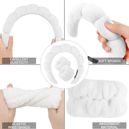 6Pcs Sponge Spa Headband for Washing Face Black Skincare headband Face Wash Headband White Makeup Headband and Wristband Set for Face Washing Wome...