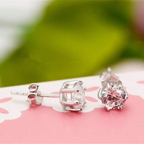 Uloveido Silver-Tone Round Cut Cubic Zirconia Simple Earrings Ring and Pendant Necklace Jewelry Set T043...