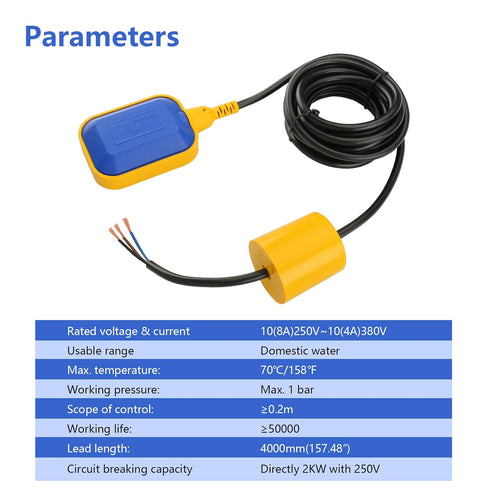 Baomain 4M 13ft Cable Float Switch Water Level Controller for Tank Pump...
