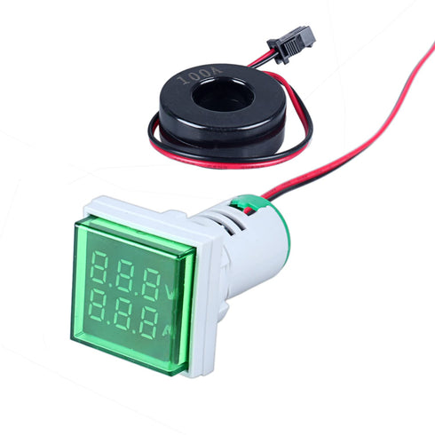 Amp Voltage Meter, 22mm Square Dual Display Panel Voltmeter Ammeter AC 0-100A 60-500V Meter Indicator LED Display Voltmeter, Voltage Tester Curren...