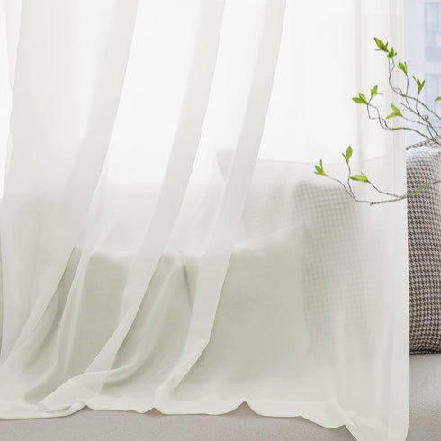 BUHUA White Sheer Curtains 84 Inches Long Rod Pocket Window Treatment Voile Panels 55" X 84" Length for Kitchen/Bedroom/Living Room Set of 2 Panel...