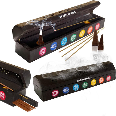 Chakra Incense Holder Burner Box Storage for Sticks Cones Ash Catcher...