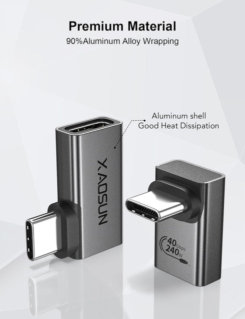 XAOSUN 90 Degree USB C to C Adapter Mixed Pack (240W 40Gbp 8K),Right Angle USB C Male to USB C Female Adapter, USB4 Type C Power Data Extender for...