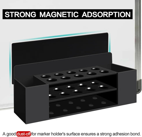 Acrylic Magnetic Dry Erase Marker Holder, 10 Slots Black Magnetic Marker Holder, Whiteboard Marker Holder, Magnetic Pen Holder for Office, School,...