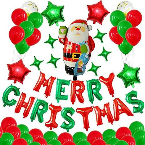 MERRY CHRISTMAS Balloons, Xmas Aluminum Foil Balloons Christmas Anniversary Party Supplies Decorations Home Party Decor, 16Inch -Red & Green(ribbo...