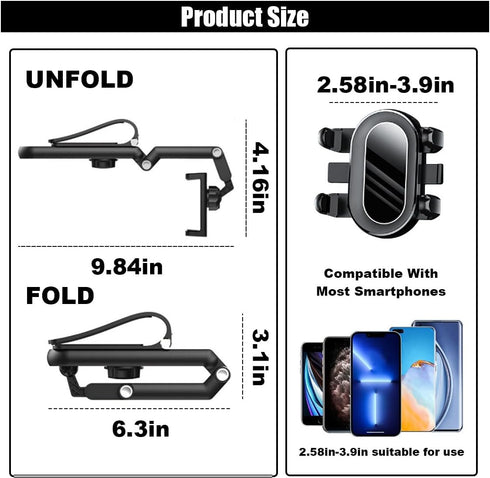 Sun Visor Car Phone Holder, Multifunctional Adjustable Cell Phone Holder, 360° Rotatable and Retractable, Suitable for Car Home Kitchen, Compatibl...