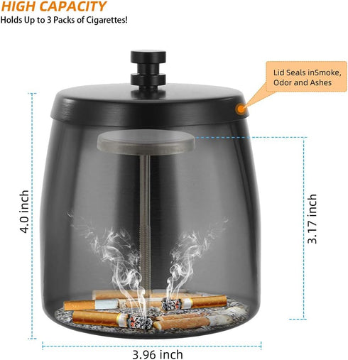 Large Outdoor Cigarette Ashtray with Lid Smokeless Stainless Steel Ash Trays Covered Windproof Smell Proof Ashtrays for Outside Patio Home Odorles...