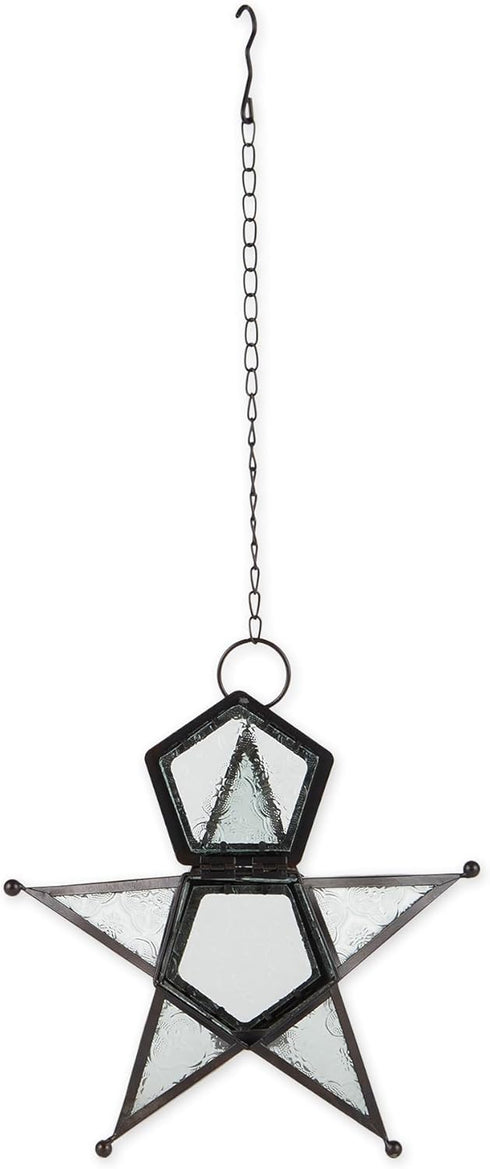 Zings & Thingz Beautiful Hanging Star Candle Lantern, Decorative Iron Light Home Decor, 9.5" Tall, Clear Glass...