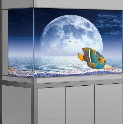 Moon Aquarium Background,Cool Sea Galaxy Parallel Space Themed Fish Tank Background, cool Terrarium Background 60X24IN with 8 EVA Double-Sided Tap...