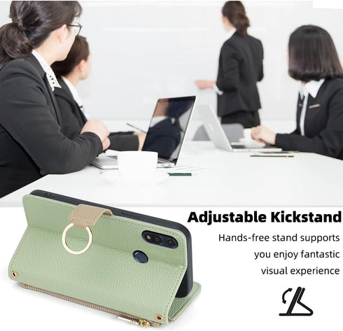 Phone Case for Moto E 2020 Motorola E7 Wallet Cover with Screen Protector and Mirror Flip Cover Ring Card Holder Crossbody Strap Cell MotoE MotoE7...