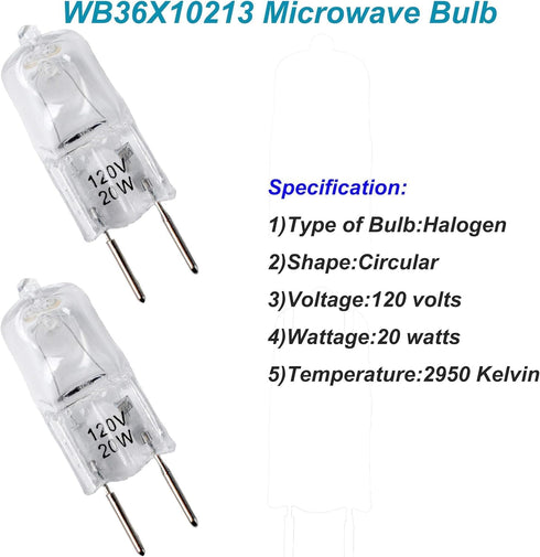 4 Pack WB36X10213 Bulbs for Halogen GE Microwave Oven G8 120V 20W Bulb Replacement WB25X10019 WB08X10050 WB36X10246...