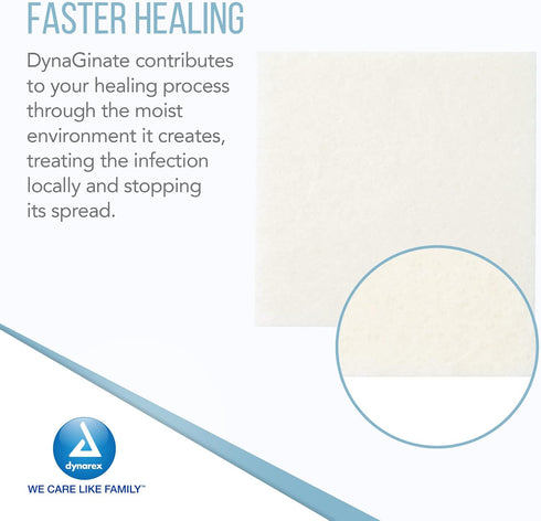 Dynarex DynaGinate Calcium Alginate Wound Dressing - Sterile, Non-Stick Topical Wound Pads - Absorbent Gel Patches for Moderate to High Exuding Cu...