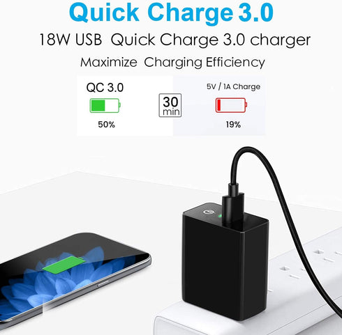 18W Fast Charger for Samsung Galaxy A51 A21 S10 S10E,A71 A72 A52 5G A31 A41 S20 FE 5G A14 A42 A04S,S9 S8,Nokia 6.2 7.2 8.3 7.1,Quick Charge 3.0 US...