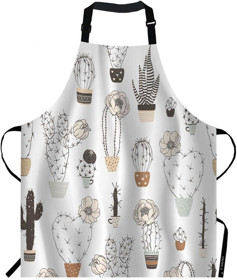 EKOBLA Cactus Aprons Flower Pots Silhouettes Blossom Flower Succulent Plant Hearts Barbed Waterproof Resistant Chef Cooking Kitchen BBQ Adjustable...