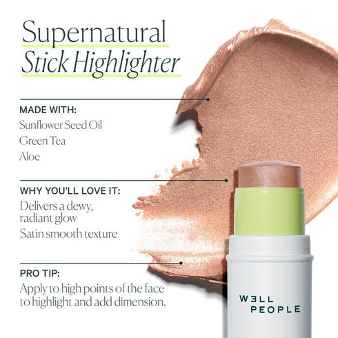 Well People Supernatural Stick Highlighter, Highlight Stick For Hydrated, Dewy Skin, Use On Lips, Cheeks & Eyelids, Vegan & Cruelty-free, Rose Glo...