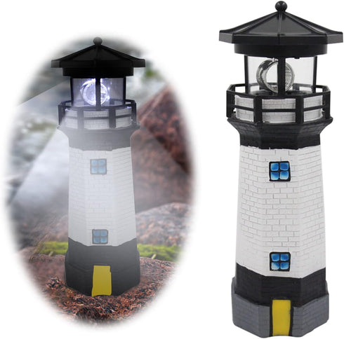 Solar Lighthouse Outdoor Solar Rotating LED Lighthouse Light Waterproof Lighthouse Statue Decorative LED Rotating Lamp for Garden Landscape Outsid...