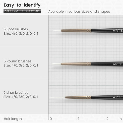 ARTEZA Detail Paint Brushes, Set of 15, Fine Detail Brush Set for Miniature Models and Canvases...