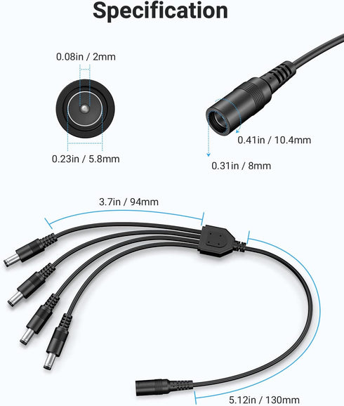 ANNKE Security Power Adapter Supply AC to DC 12V2A and 1-to-4 Splitter Power Cord for CCTV Surveillance Camera DVR System...
