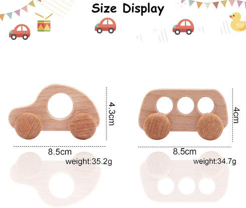 Promise Babe Organic Wooden Baby Push Toys Fine Motor Development Sensory Skills Toy Montessori Grasping Toy 2pc Wood Car Rattles...