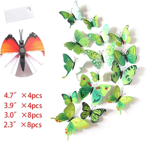 Somotersea 24PCS 3D Butterfly Wall Decal Removable Refrigerator Magnets Stickers Decor for Kids Room Decoration Home and Bedroom Art Mural Green...