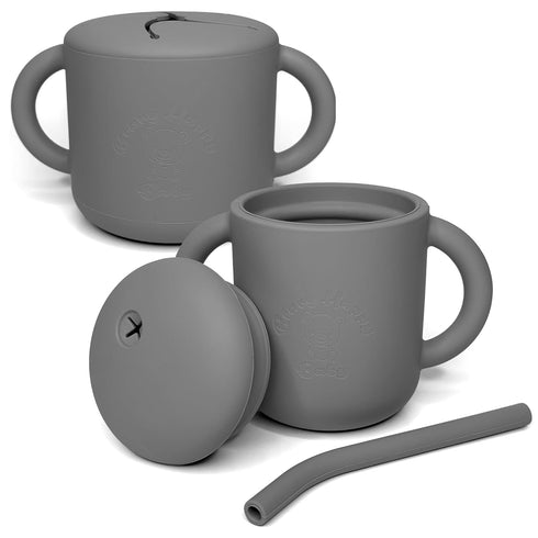 2 in 1 Silicone Food Storage and Drink Containers for Babies and Toddlers, BPA-Free (Gray)...