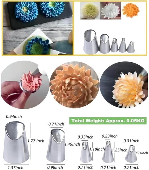 6 pcs Flower Piping Tips Rose Petal Pastry Tips, large piping tips, Chrysanthemum Nozzles, Cupcake Pastry Tool For Decorating Cake Tulip Baking Fo...