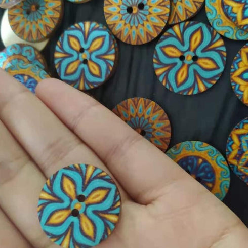 Wepetyo 400 Pcs Wooden Buttons, Mixed Random Blue Flower Painting Round 2 Holes Wood Wooden Buttons for Sewing Crafting(20mm,15mm,25mm)...