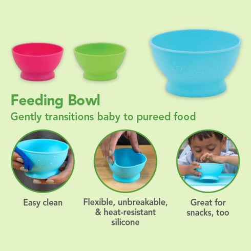 green sprouts Feeding Bowl made from Silicone | Gently transitions baby to pureed food | Easy to hold, Durable, Unbreakable, Heat-resistant silico...