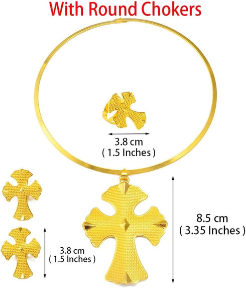 Ethiopian Jewelry for Women Set - Ethiopian Jewelry - Ethiopian Cross - Ethiopian Big Cross Sets Choker Earrings Rings African Eritrean Anniversar...