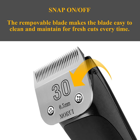 morui Detachable Pet Dog Clipper Blades Carbon-Infused Steel Blade and Stainless Steel UltraEdge Series Blade 30 Cut Length 1/50"(0.5mm) Compatibl...