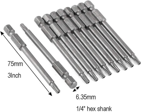 11pc Torx Screwdriver Bits 1/4 Inch Hex Shank Electric Magnetic Star Torx Security Head Screw driver Drill Bits Set, T6-T40,75mm Length...