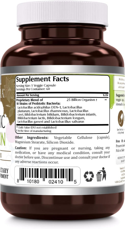 Amazing Flora Probiotic Supplement | 25 Billion-10 Strains | 60 Veggie Capsules | Non-GMO | Gluten-Free | Made in USA...