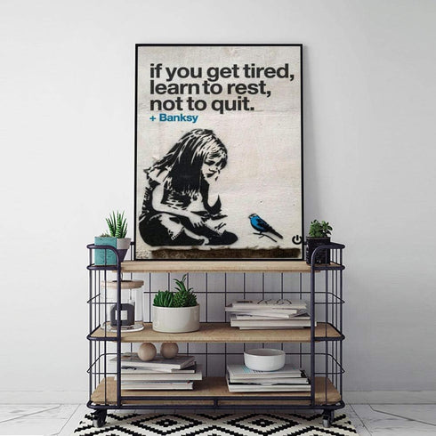 BANKSY Graffiti Wall Art “If You Get Tired Learn to Rest Not to Quit” Street Art Prints Girl Poster Modular Wall Art Canvas Paintings Pictures Hom...